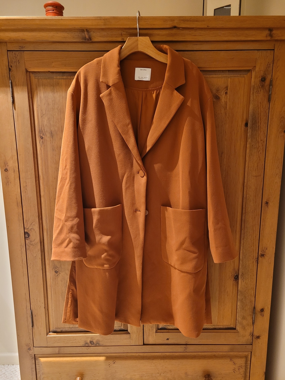 Bershka Women's Rust Orange Single-Breasted Long Blazer